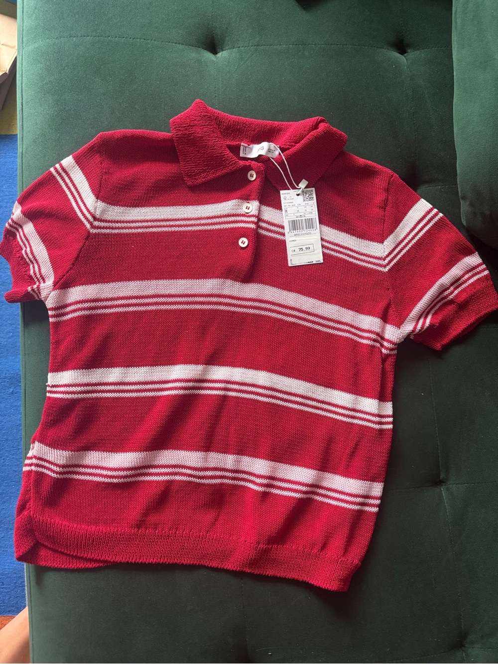 Mango women Red & White Striped Polo Top
